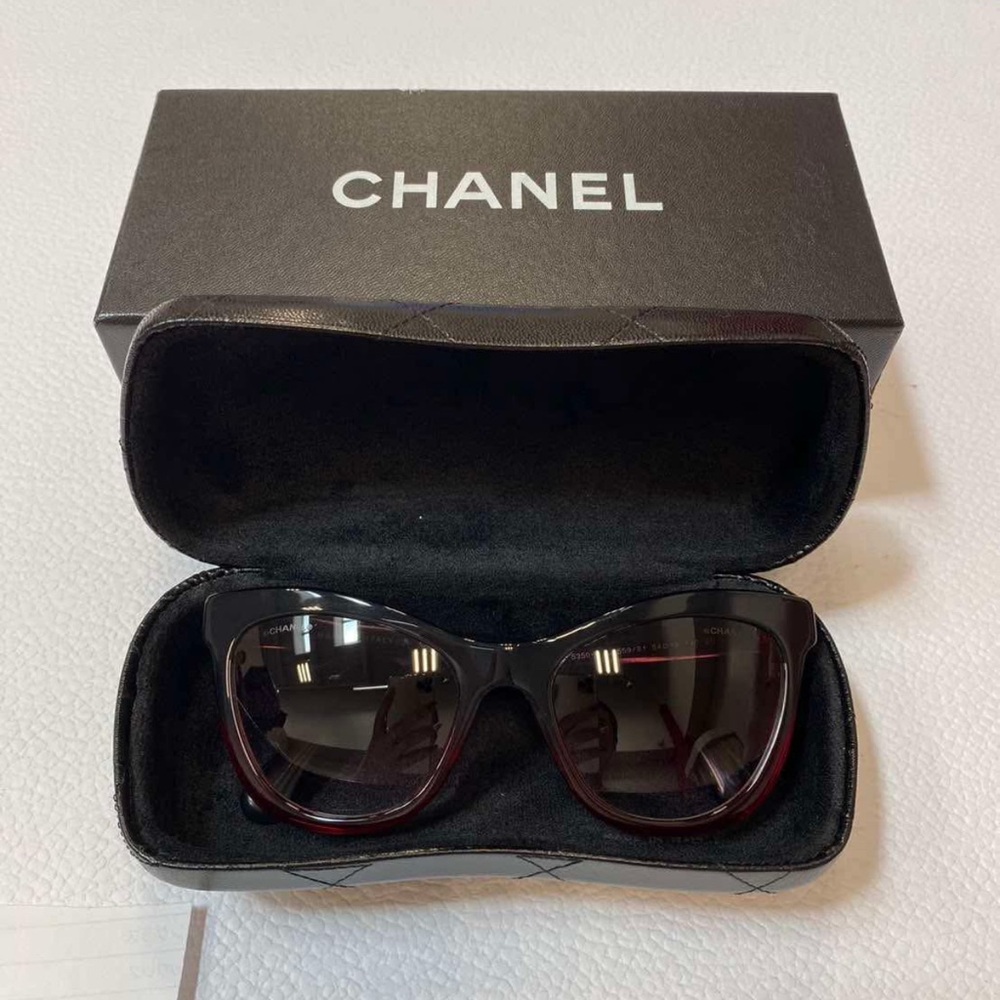 CHANEL Cat Eye Black and Red Sunglasses
